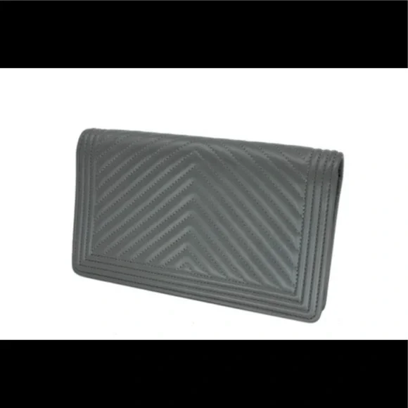 CHANEL Gray Quilted Chevron LeBoy Lambskin Long Wallet Clutch - Picture 14 of 15